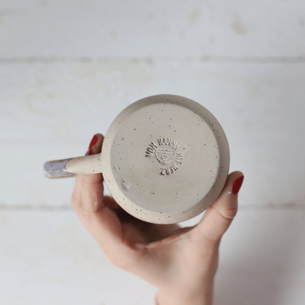 Halbglasierte Tasse mit Henkel aus Steinzeug – Bild 3